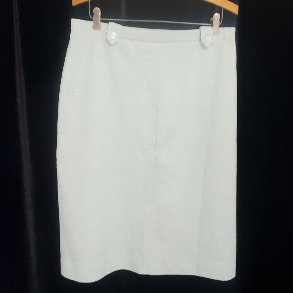 Vintage 1970's Devon ILGWU Pistachio Green Pencil Skirt Size 12 Lustrous Buttons